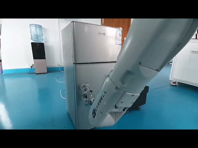 vídeos da empresa sobre Robotic arm for microwave door durability test